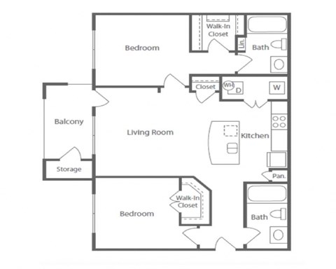 2 bed 2 bathroom floorplan
